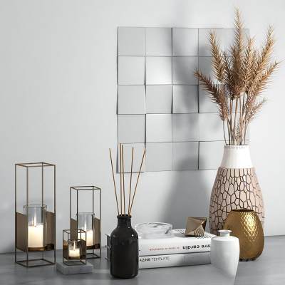 现代干枝花瓶烛台灯书籍摆件